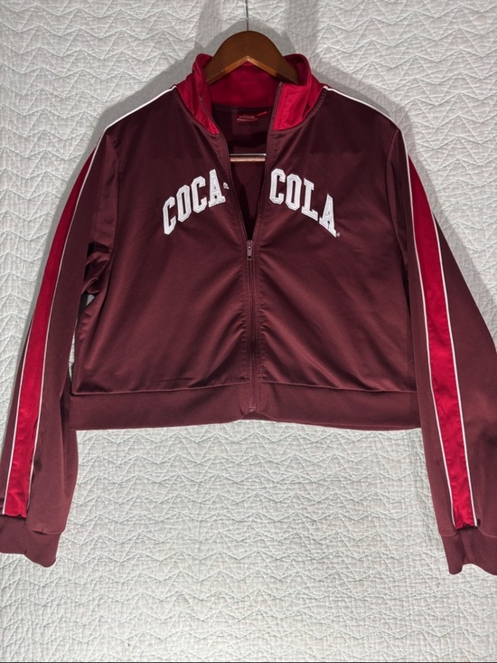 Coca Cola Jackets & Blazers - Coca Cola Women's Maroon Track Jacket with Red and White Stripe Sleeves